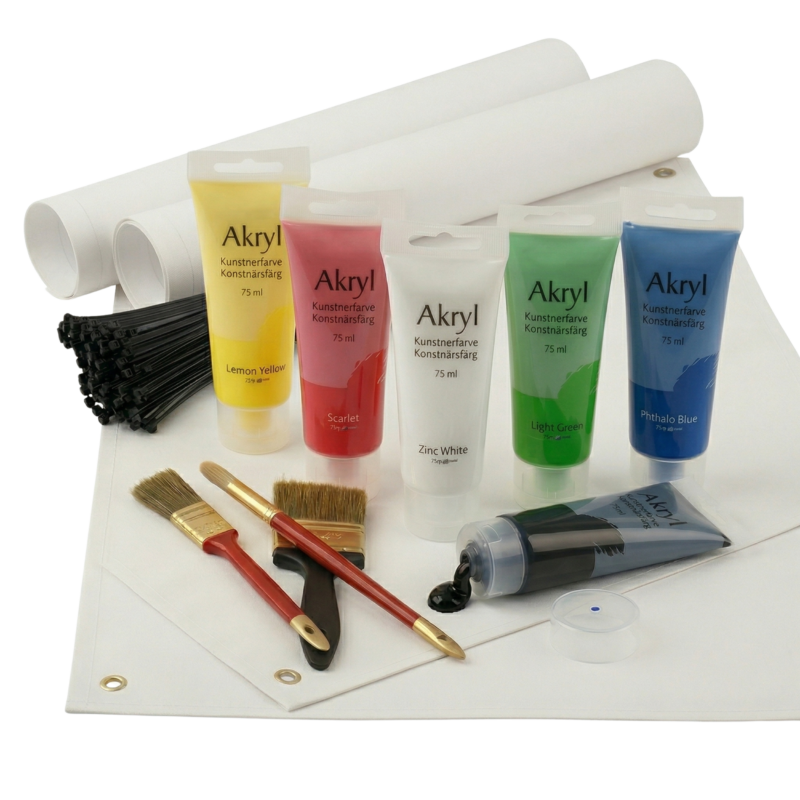 Komplet bannerpakke til studentervogn 2026 – PVC bannere, maling og strips – Nicedrive